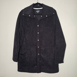 Pacer Jacket Women M Black Fleece Longline Button Front Drawstring Waist Coat